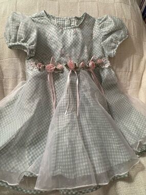 Bonnie Baby Mint Green and Pink Floral Gingham Party Dress